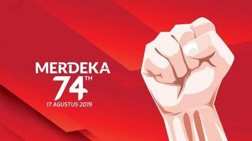 17 August. Indonesia Happy Independence Day greeting card with hands clenched, Spirit of freedom symbol. Use for banner, and background . - Vector