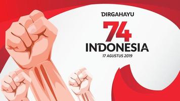 17 August. Indonesia Happy Independence Day greeting card with hands clenched, Spirit of freedom symbol. Use for banner, and background . - Vector