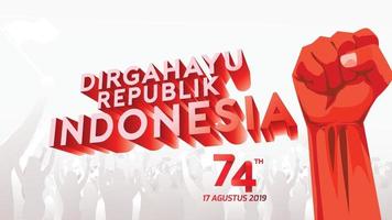 17 de agosto tarjeta de felicitación del día de la independencia de indonesia con las manos apretadas, símbolo del espíritu de libertad. uso para banner y fondo. - vectores