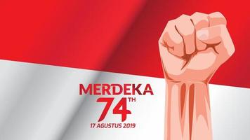 17 August. Indonesia Happy Independence Day greeting card with hands clenched, Spirit of freedom symbol. Use for banner, and background . - Vector
