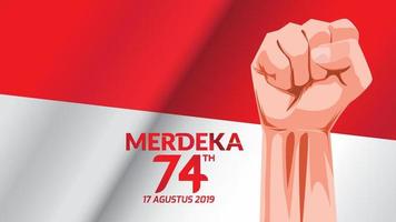 17 August. Indonesia Happy Independence Day greeting card with hands clenched, Spirit of freedom symbol. Use for banner, and background . - Vector