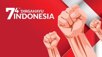 17 August. Indonesia Happy Independence Day greeting card with hands clenched, Spirit of freedom symbol. Use for banner, and background . - Vector