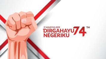 17 August. Indonesia Happy Independence Day greeting card with hands clenched, Spirit of freedom symbol. Use for banner, and background . - Vector