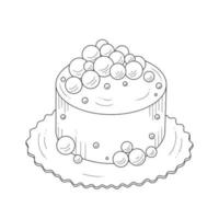 Cake decorated with balls. Sketch, outline on white background. Dessert for the design of pastry shop.