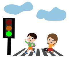 orderly child crossing the road at the cross road vector