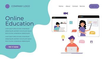 diseño de vector plano de página de inicio de educación en línea