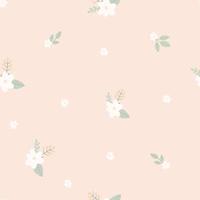 Seamless pattern with childish flowers and twigs on beige  background.  Cute vector illustration in pastel colors, for design, fabric and textiles.