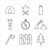 conjunto de iconos de camping de diseño plano vector