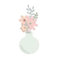 Bohemian vase with fancy light orange flowers in simple flat style abstract vector pastel colored illustration, trendy minimalist cozy home decor concept, romantic greeting card, invitation