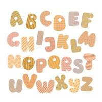 Letters of English alphabet from A to Z, doodle style decorated with simple abstract pattern vector illustration, cute funny decorative handwriting abc, handwritten font letters, lettering