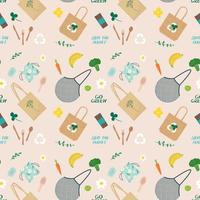 Zero waste concept. Seamless pattern with eco product and natures element. Vector isolated illustration