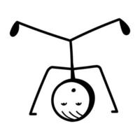 Stick figure stretching one leg up, hand drawn icon of gymnastics vector