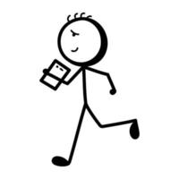 Stick figure with reports, hand drawn icon of data manager vector