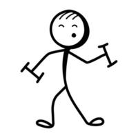 Stick figure weightlifting, hand drawn icon vector