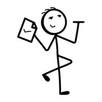 Stick figure with reports, hand drawn icon of data manager vector