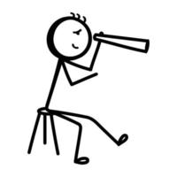 Stick figure with spyglass, hand drawn icon of vision vector