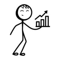 Stick figure with dollar, hand drawn icon of finance manager vector