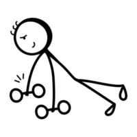 Stick figure weightlifting, hand drawn icon vector