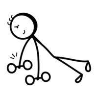 Stick figure weightlifting, hand drawn icon vector