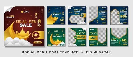 establezca la plantilla de banner cuadrado de promoción de venta de eid con collage de fotos. adecuado para promoción web y publicación de plantilla de redes sociales para publicidad, evento, etc. ilustración vectorial. vector