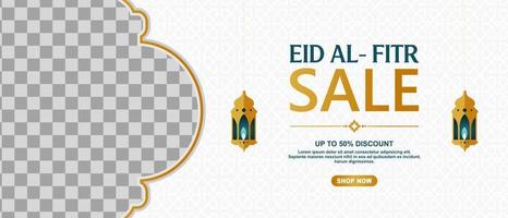 plantilla de diseño de banner de oferta de festival eid con collage de fotos. adecuado para encabezado web, diseño de banner y publicidad en línea. vector