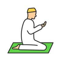 Praying muslim man color icon. Worship. Islamic culture. Isolated vector illustration