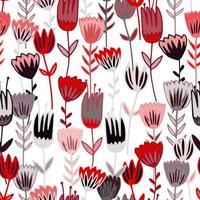 Hand drawn red wild flower seamless pattern. Simple botanical endless background. Doodle flowers in folk style. vector