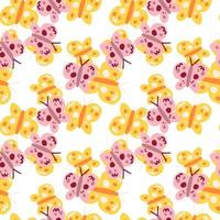 Cute butterfly seamless pattern. Doodle flying insect endless wallpaper. Naive art style. vector