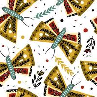 Hand drawn butterflies seamless pattern. Butterfly and flowers endless wallpaper. Flying insect print. Animal folklore motif. vector