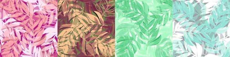 Creative set of jungle leaf seamless patterns. Tropical pattern, palm leaves seamless bundle. Exotic plant backdrop collection. Botanical floral background. vector