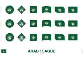 juego de banderas de la liga árabe, banderas simples de la liga árabe con tres efectos diferentes. vector