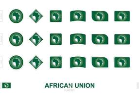 African Union flag set, simple flags of African Union with three different effects. vector