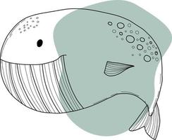 Cute big whale. Vector illustration.Linear doodle element for design and decor.