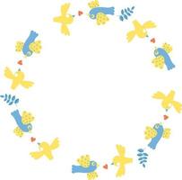 Round frame with yellow-blue birds. Vector illustration. Round frame for decor, design, print, napkins