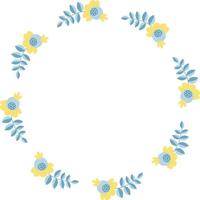 frame with blue-yellow flowers. Vector illustration. Round frame for decor, design, print, napkins