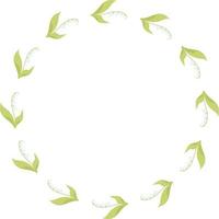 spring card Round frame with May lilies of the valley with leaves. Vector illustration. Spring card, decoration, napkin for design, postcards, decor and decoration, print