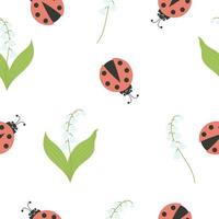 Seamless pattern with ladybug and lilies of the valley vector