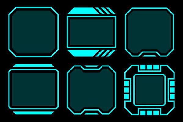 Abstract blue geometric shape outline frame set modern technology future interface hud vector design.