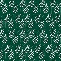 Leaf pattern. Silhouettes of white leaves on green background. Vector seamless repeat illustration