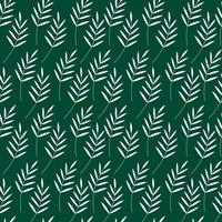 Leaf pattern. Silhouettes of white leaves on green background. Vector seamless repeat illustration