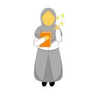 vector para el personaje de estudiante de secundaria de muslimah sosteniendo un libro