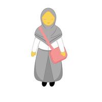 vector para el personaje de estudiante de secundaria de muslimah con bolsa