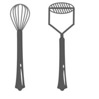 Colorless Cookware set whisk and potato pusher vector