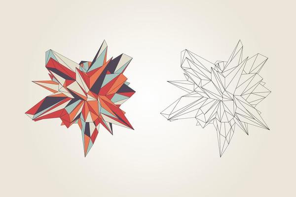 Minimalist polygonal contour and colorful shapes. Wireframe geometric decorative background in tech futuristic style