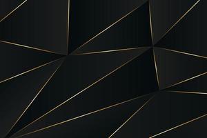 Black polygonal design background with golden lines. Low poly background in abstract art style vector