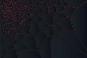 Bloques de diagrama de voronoi negro abstracto de lujo con retroiluminación de líneas de cuadrícula de degradado rojo. Fondo de vector de formas poligonales de estilo moderno y elegante. concepto de textura de mosaico geométrico limpio y simple