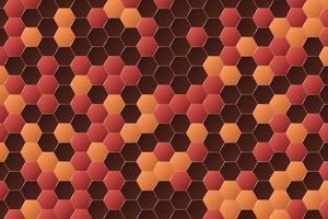 Dark brown and orange gradient hexagon abstract vector background. Honeycomb shape pattern design