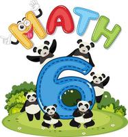 Math number 6 with six pandas vector