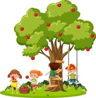 Kids playing under the tree vector