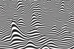 Optical illusion art. Abstract boiling wavy stripe flow background. Black and white lines pattern design vector